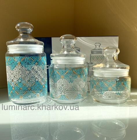 Набір Luminarc HEDGERY Turquoise /банок Х3 0,5 0,75 1л