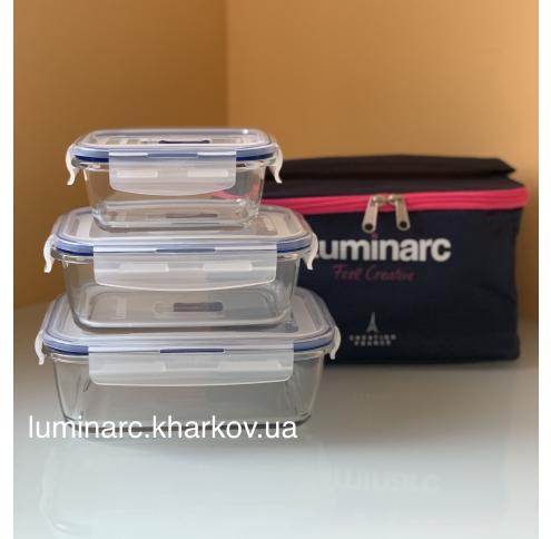 Набор контейнеров Luminarc  PURE BOX ACTIVE /3пр прямоуг.+сумка для ланча