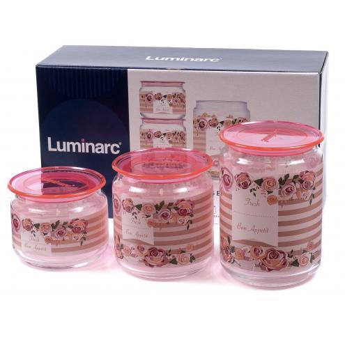 Набор Luminarc  Plano Rosettes Pink /банок Х3: 0,5 0,75 1л